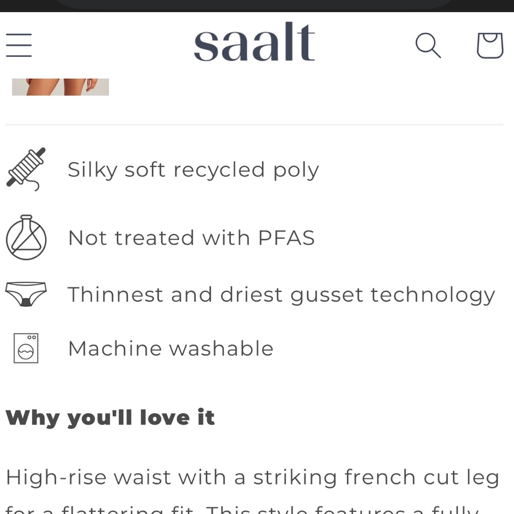Saalt leakproof french cut high waist full gusset, medium - Picture 10 of 11